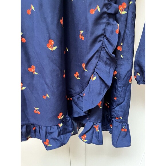 Sadie & Sage Women's Ruffled Cherry Print Faux-Wrap Dress Size Small Long Sleeve - Picture 6 of 7